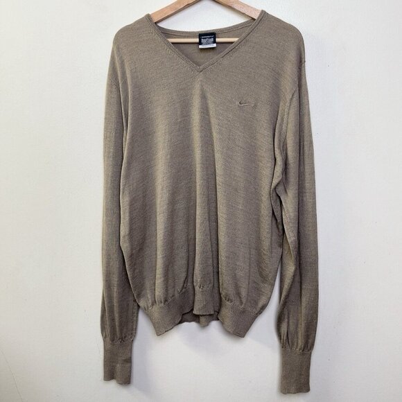 Nike Golf Mens Xlarge Vneck Wool Fine Knit Sweater In Tan Color - Picture 1 of 12